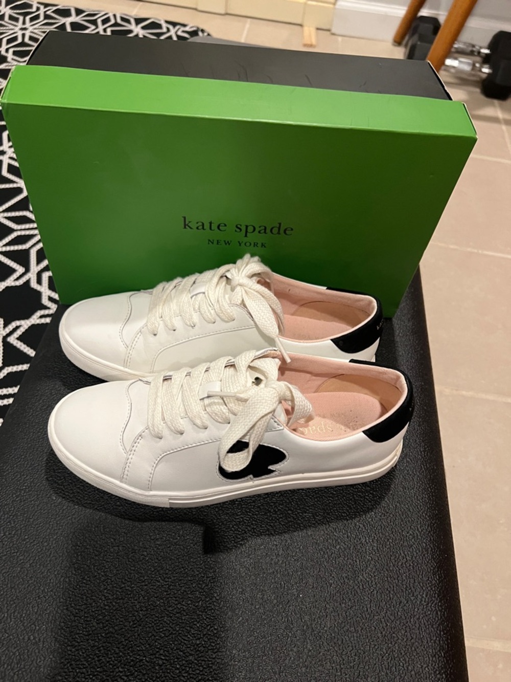 kate spade White Leather Low-Top Lace-Up Sneakers